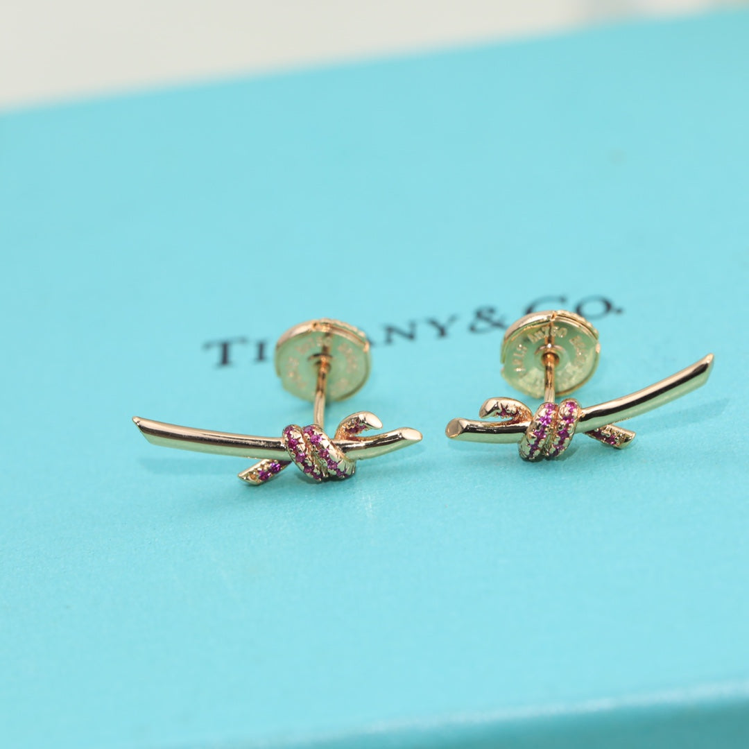 Tiffany Knot Pink Diamond Earrings - 18K Yellow Gold