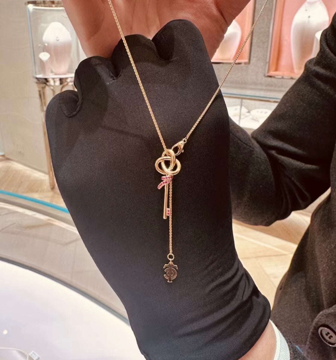 Tiffany Keys Woven Pink Diamonds Medium Necklace