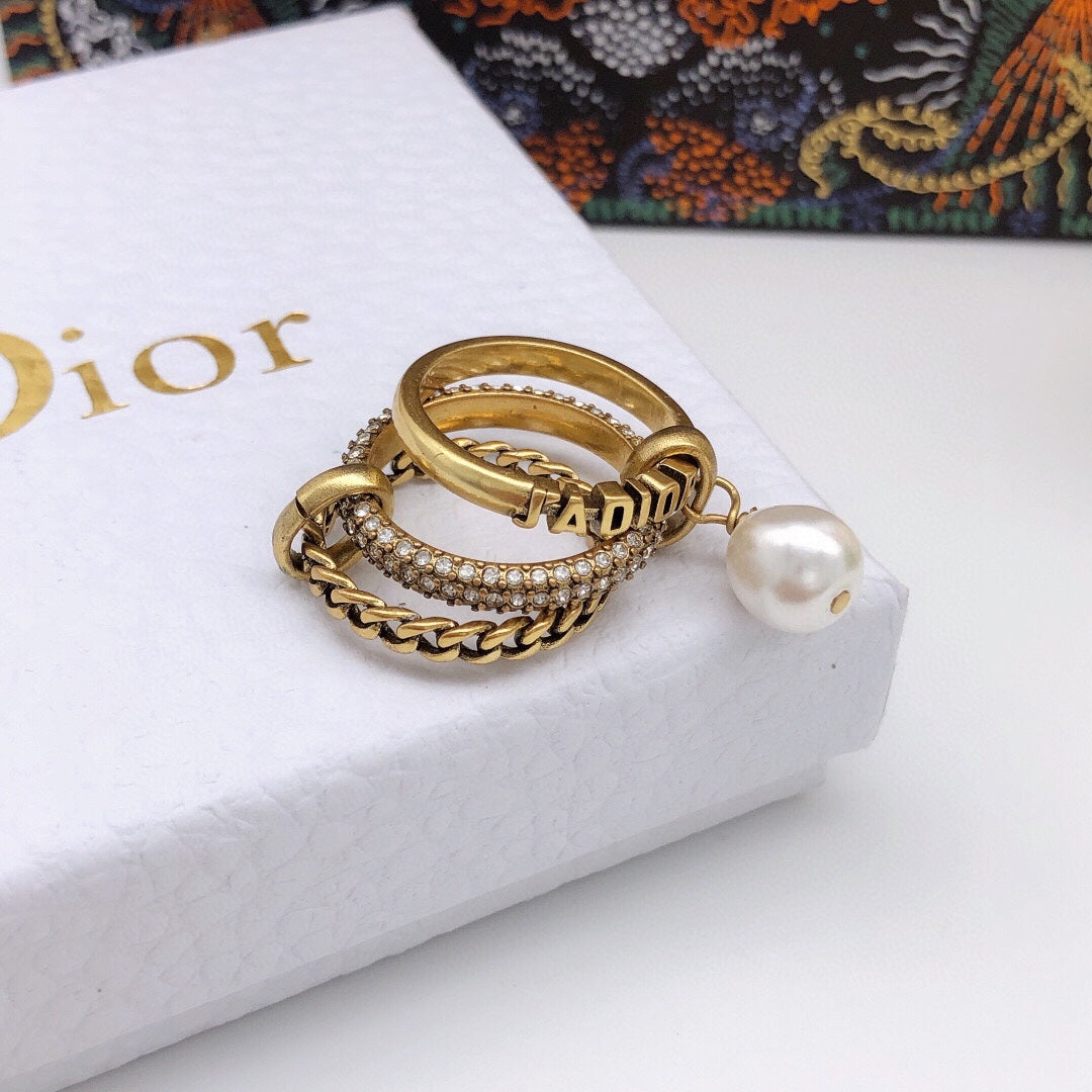 Dior Pearl & Crystal J'Adior Ring - 18K Yellow Gold