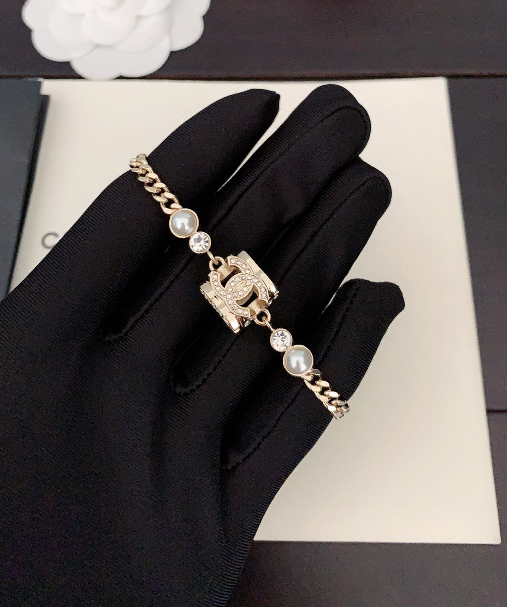 Chanel Square Pearl Chain Necklace