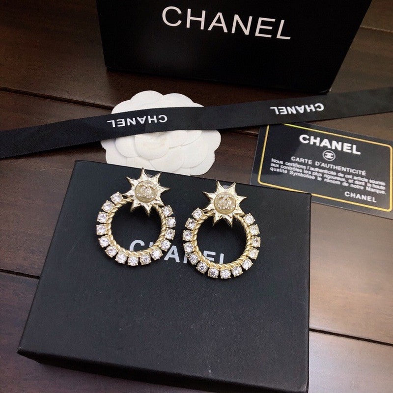 Chanel Star Full Crystal Earrings - 18K Gold