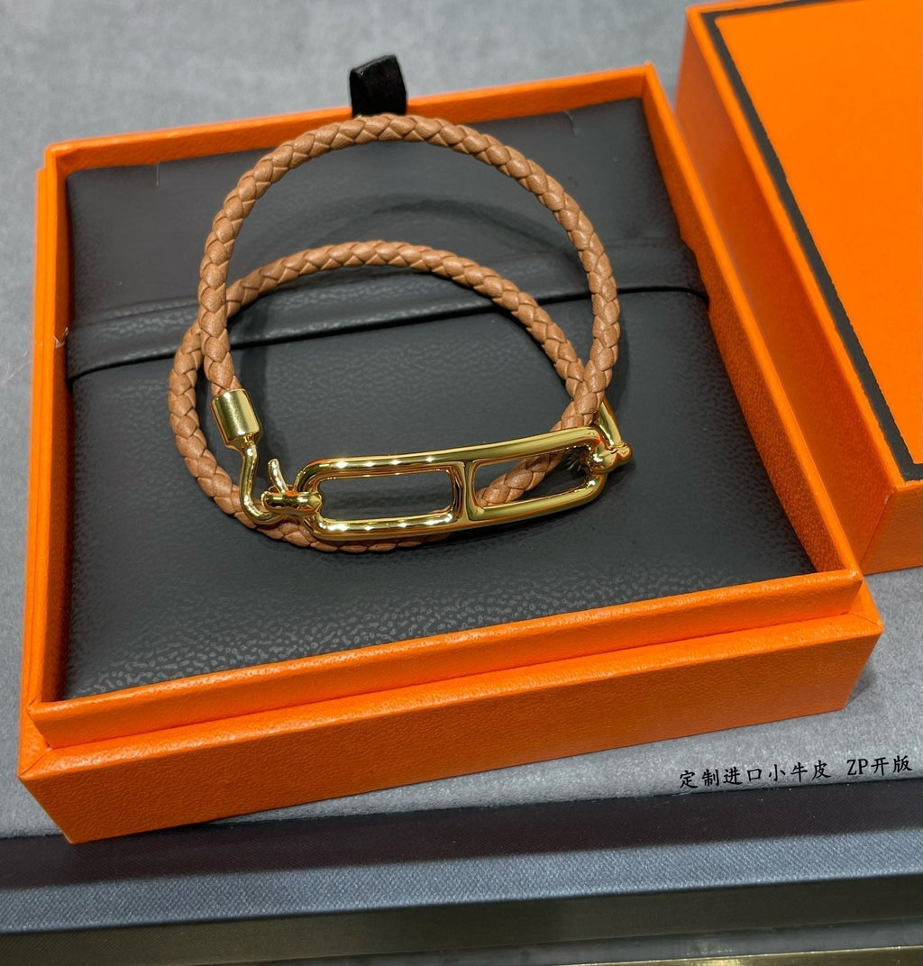 Hermes Roulis Double Tour Brown Bracelet - 18K Gold