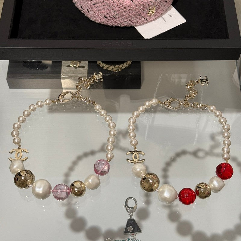 Chanel Red Crystal Pearl Choker Necklace