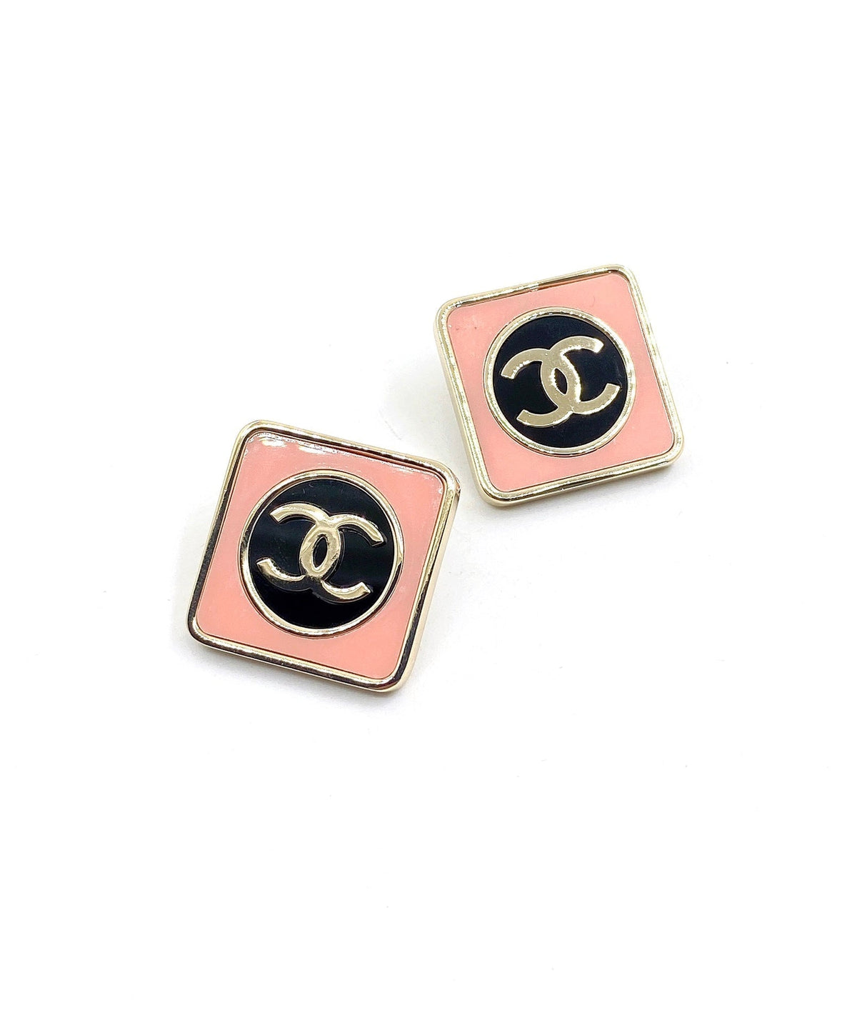 Chanel Square Pink Earrings - 18K Yellow Gold