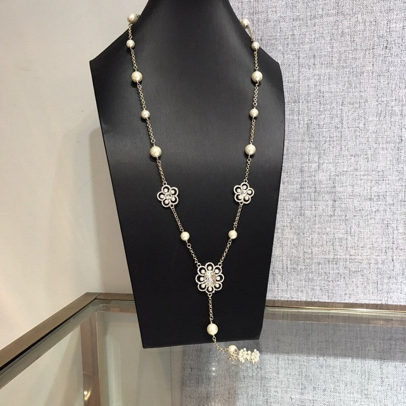 Chanel Flowers Pearl Long Necklace