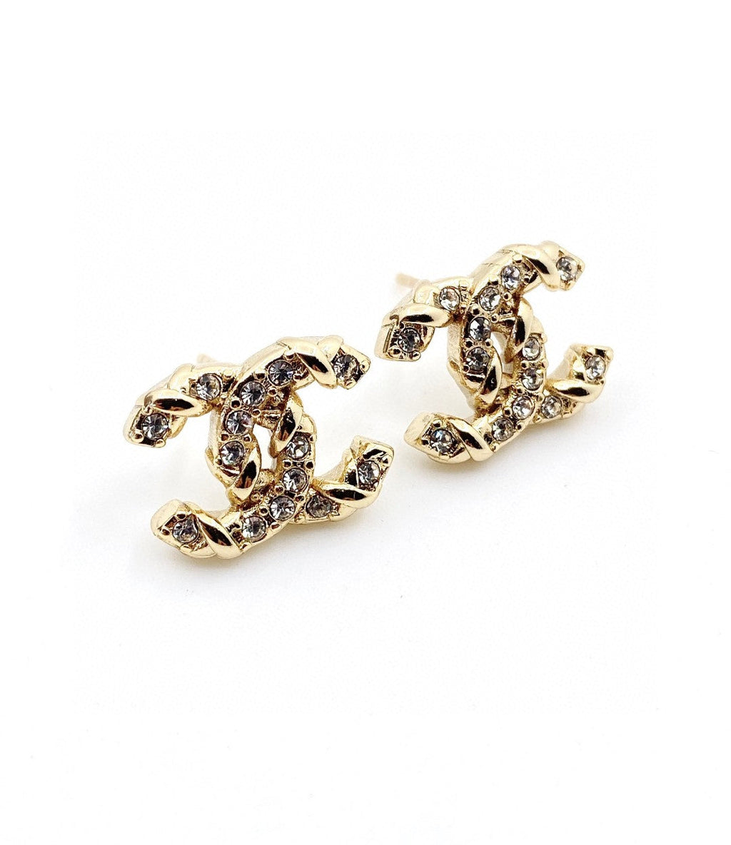 Chanel Full Crystal Earrings - 18K Yellow Gold