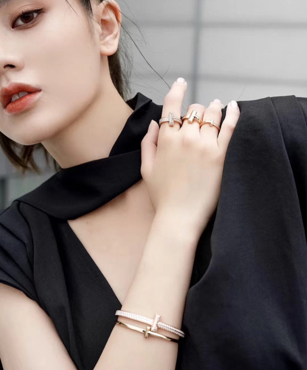 T1 Wide Moissanite Hinged Bangle Bracelet - 18K Gold