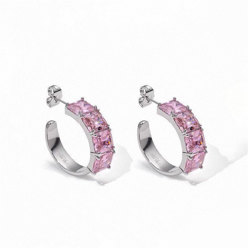 Celine Pink Crystal Earrings - 18K White Gold