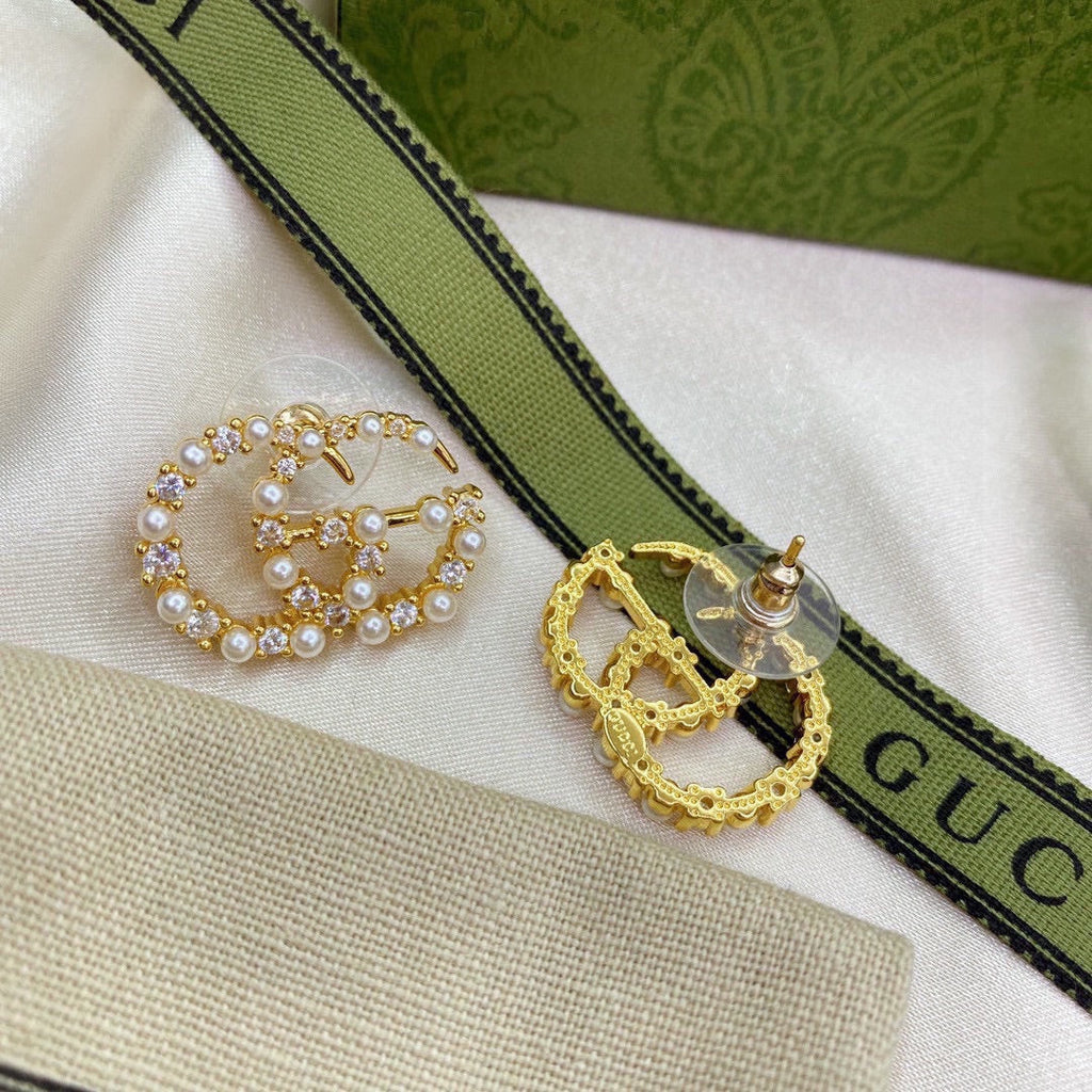 Gucci Double G Pearl Earrings - 18K Yellow Gold