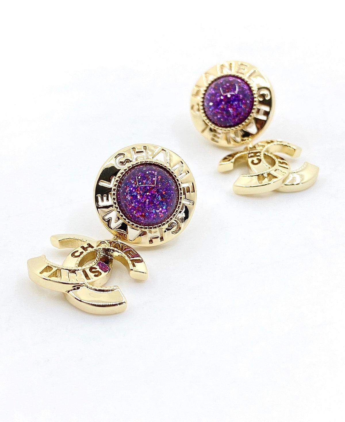 Chanel Purple Crystal Earrings - 18K Yellow Gold