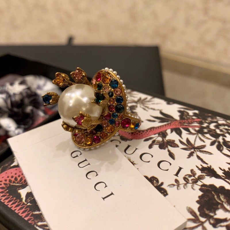 Gucci Double G Multistone Pearl Ring - 18K Yellow Gold