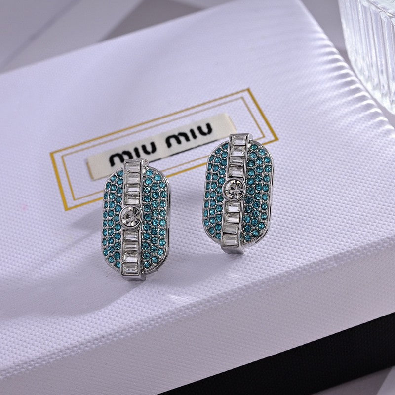Miu Green Crystal Earrings - 18K White Gold