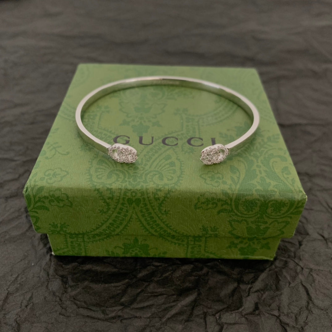 Gucci Double G Running Diamond Cuff Bracelet