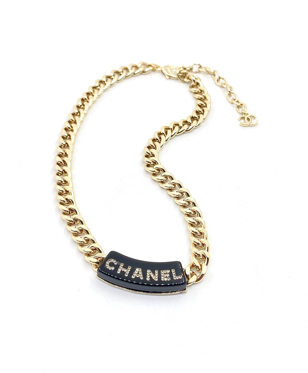 Chanel Black Logo Chain Necklace