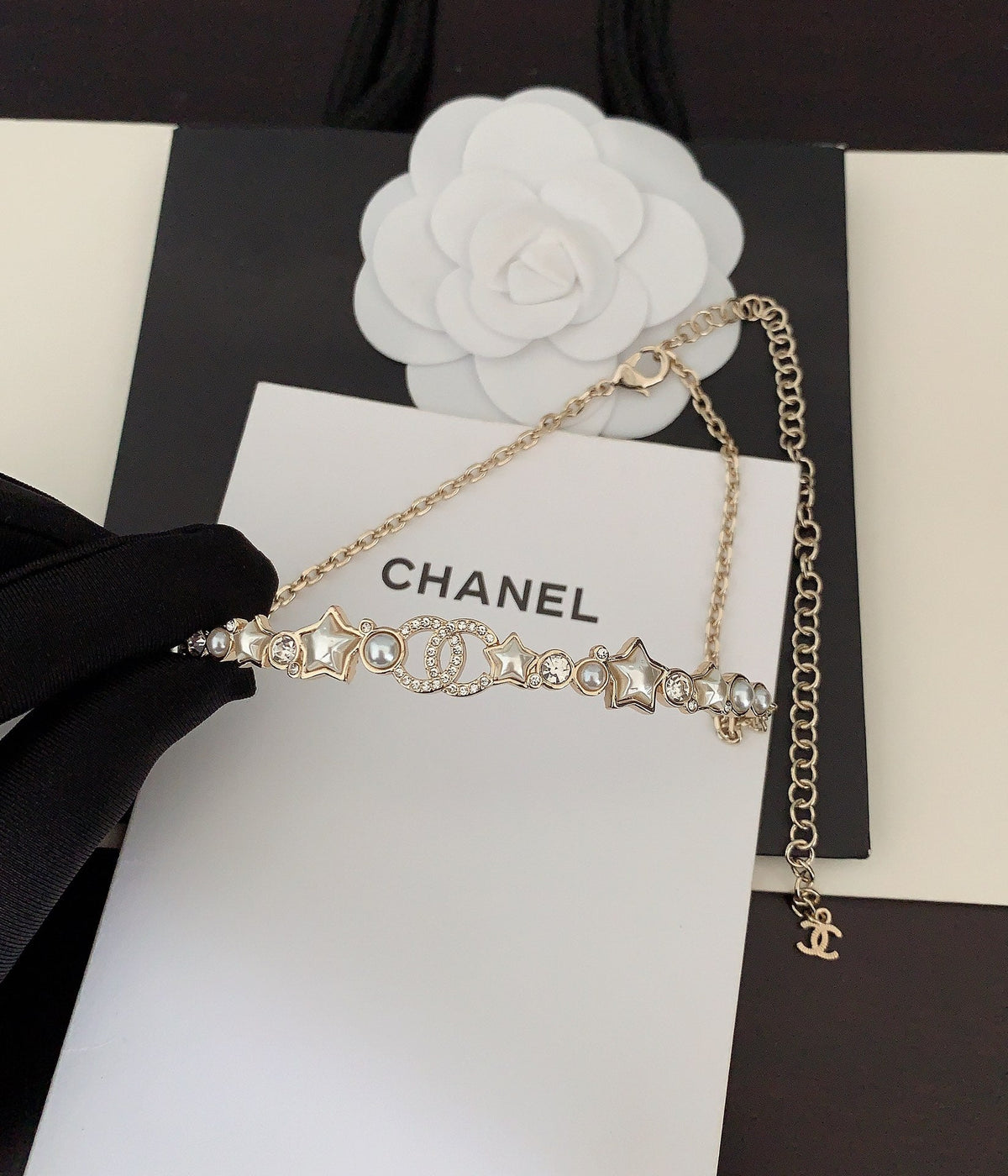 Chanel White Pearl Crystal Necklace