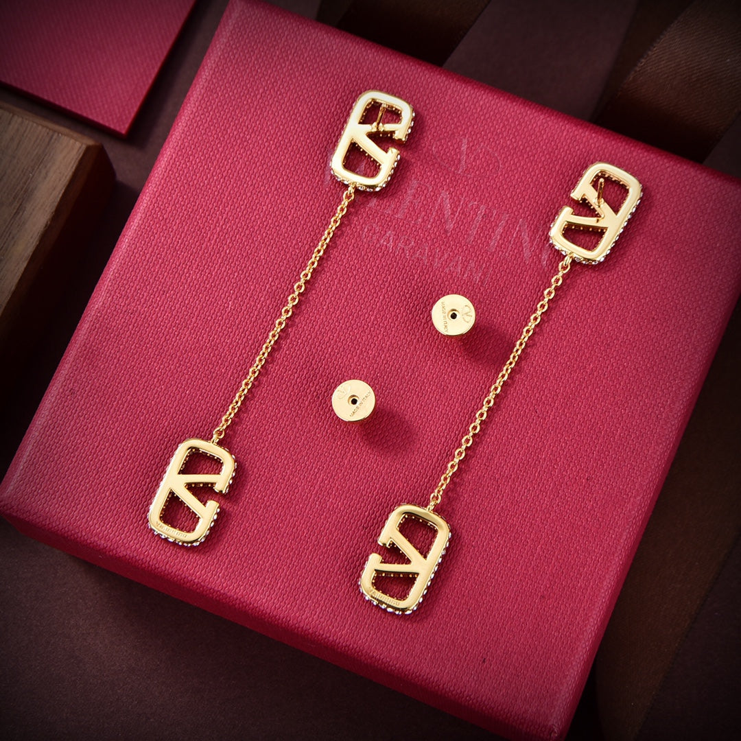Valentino Crystal Valentino Signature Earrings - 18K Yellow Gold