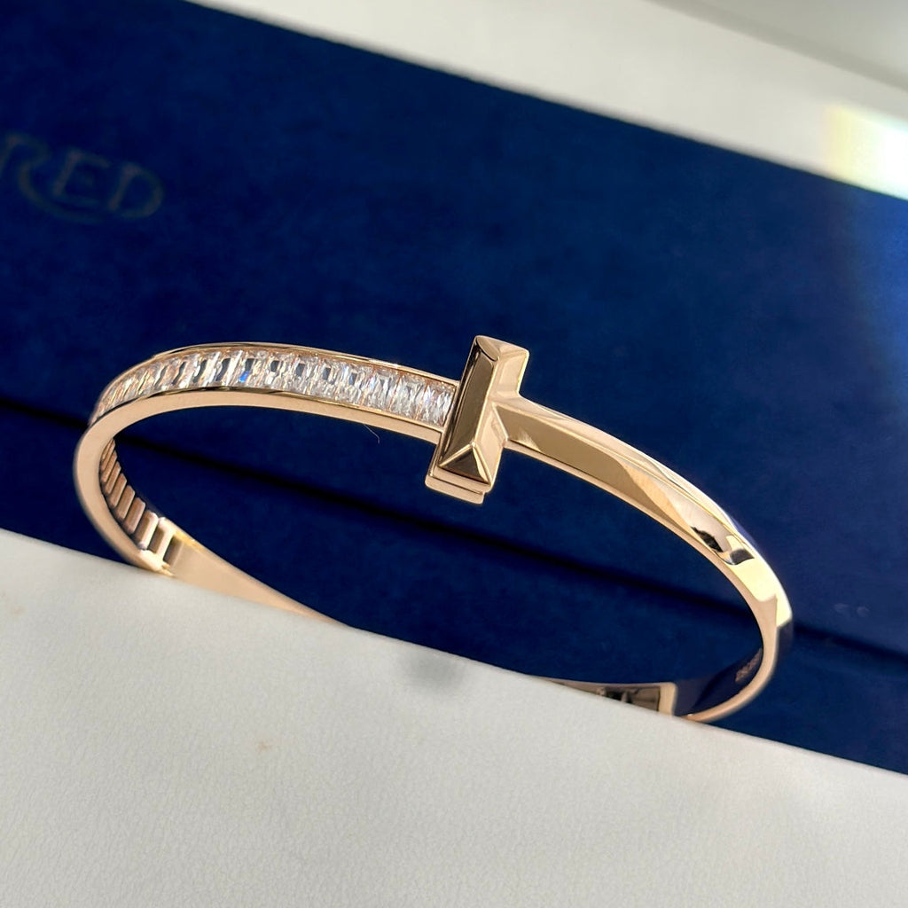 T1 Wide Moissanite Hinged Bracelet - 18K Gold