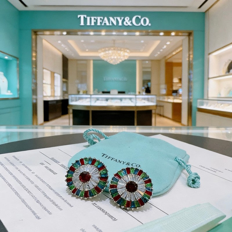Tiffany Color Crystal Earrings - 18K White Gold