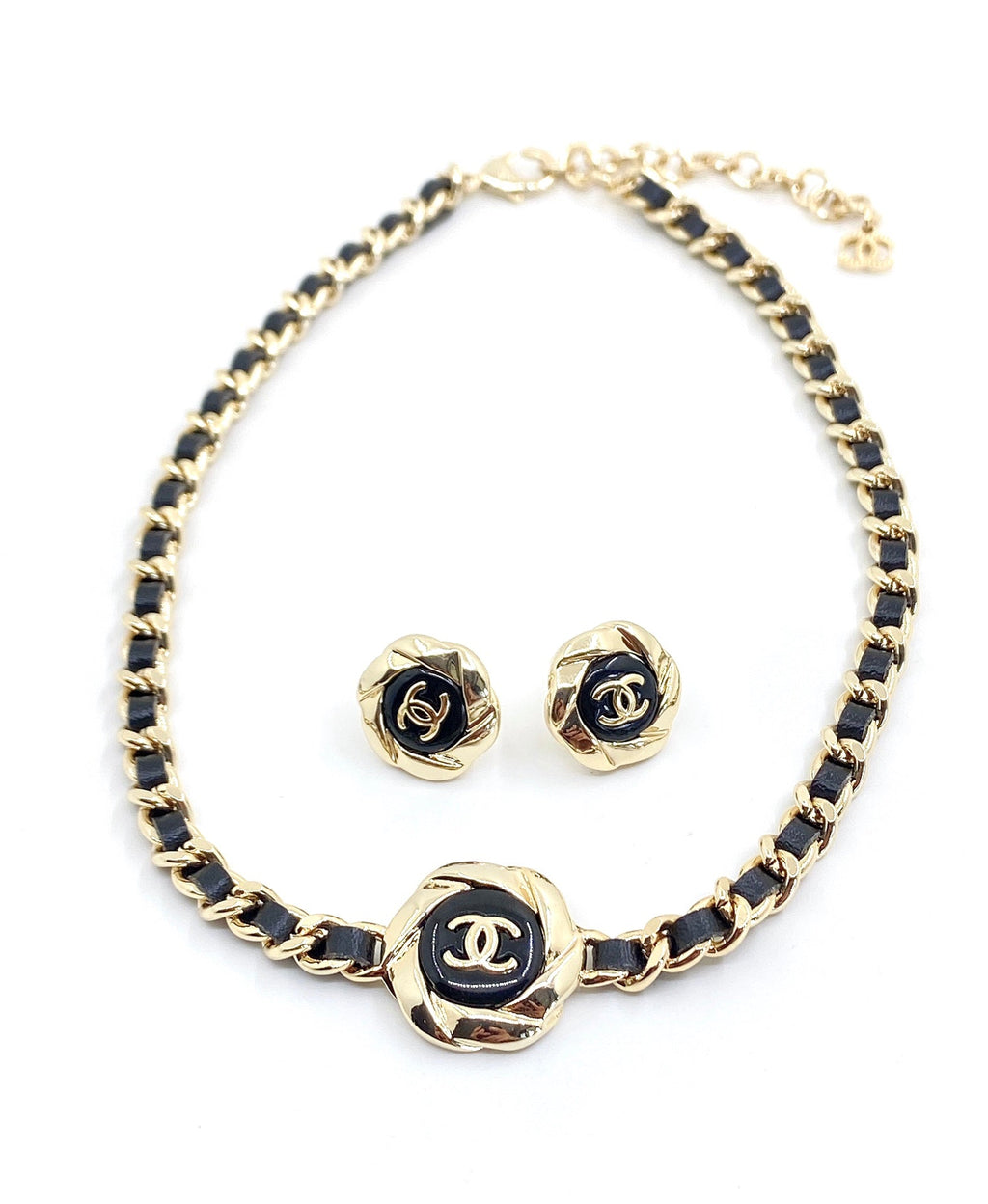 Chanel Rhinestone Leather Choker Necklace