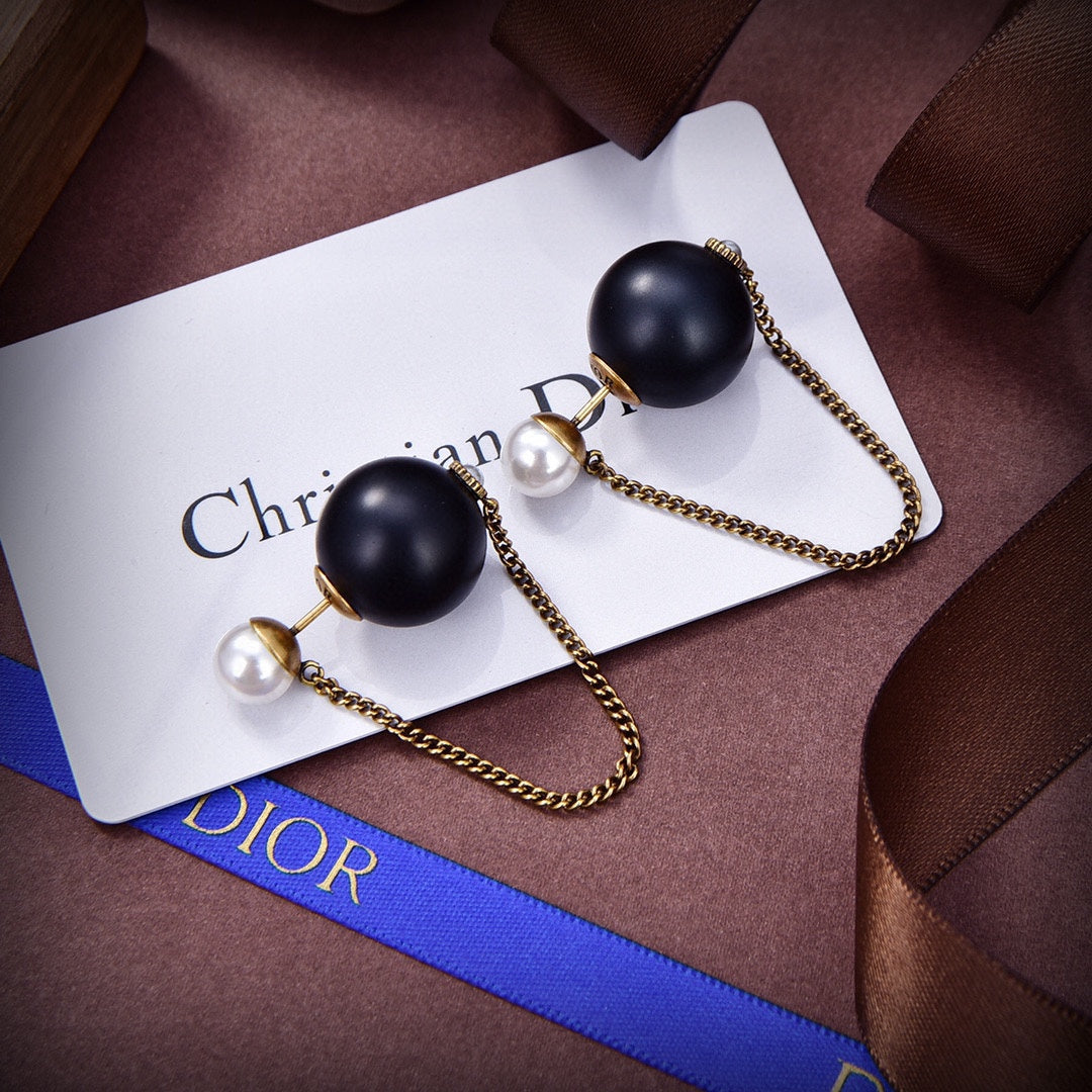 Dior Tribales Black Resin Pearl Earrings
