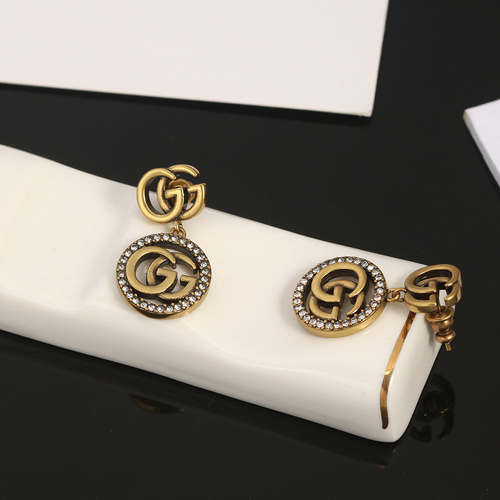 Gucci Double G Crystals Vintage Earrings - 18K Yellow Gold