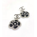 Chanel Black Pearl Camellia Earrings - 18K White Gold