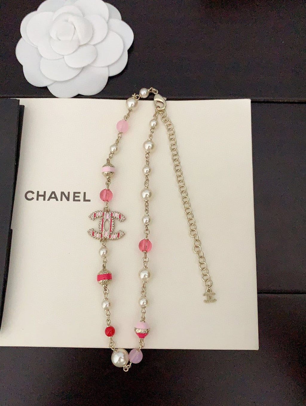Chanel Pink & White Pearl Necklace