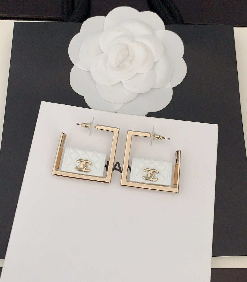 Chanel White Bag Pendant Earrings - 18K Yellow Gold