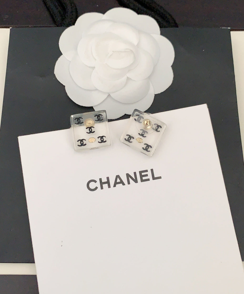Chanel Transparent Resin Earrings - 18K Yellow Gold