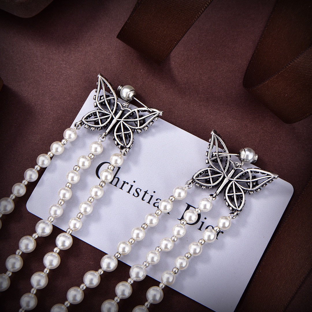 Dior Pearls Tassel Long Earrings