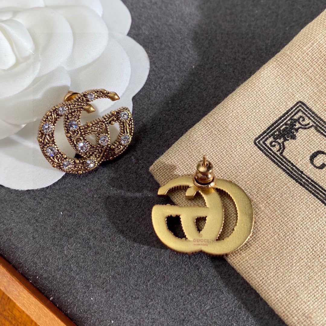 Gucci Double G Crystal Earrings - 18K Yellow Gold