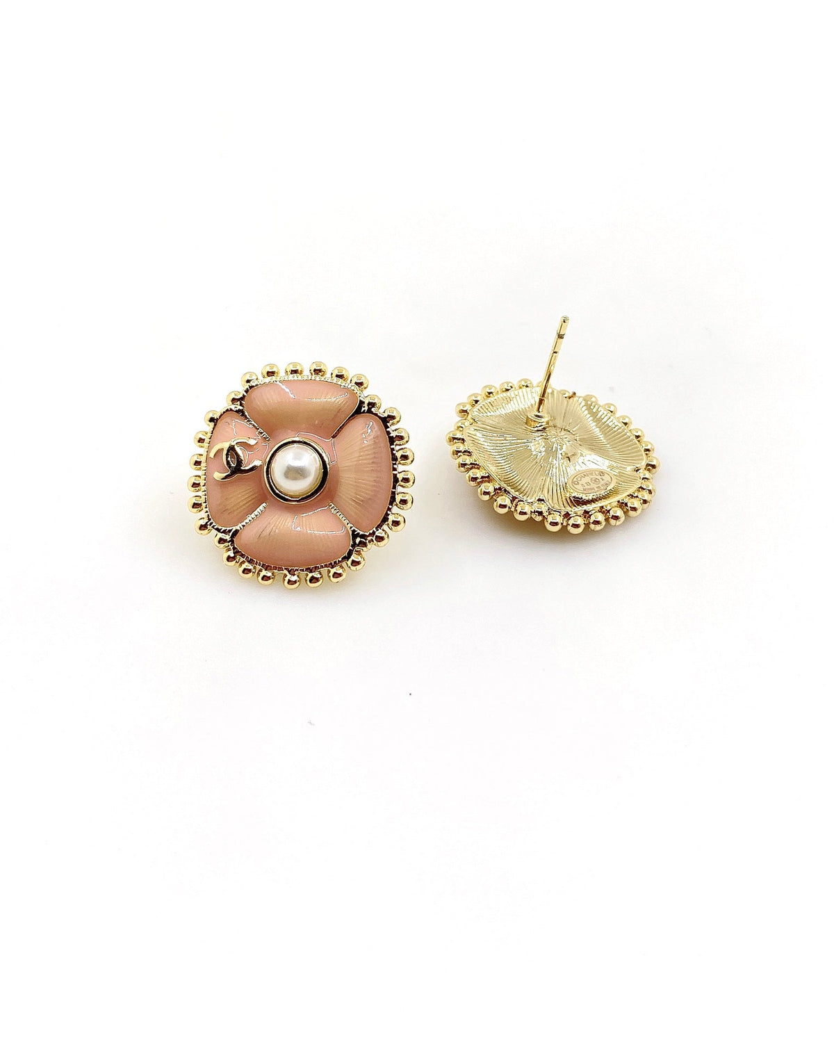 Chanel Pink Pearl Earrings - 18K Yellow Gold