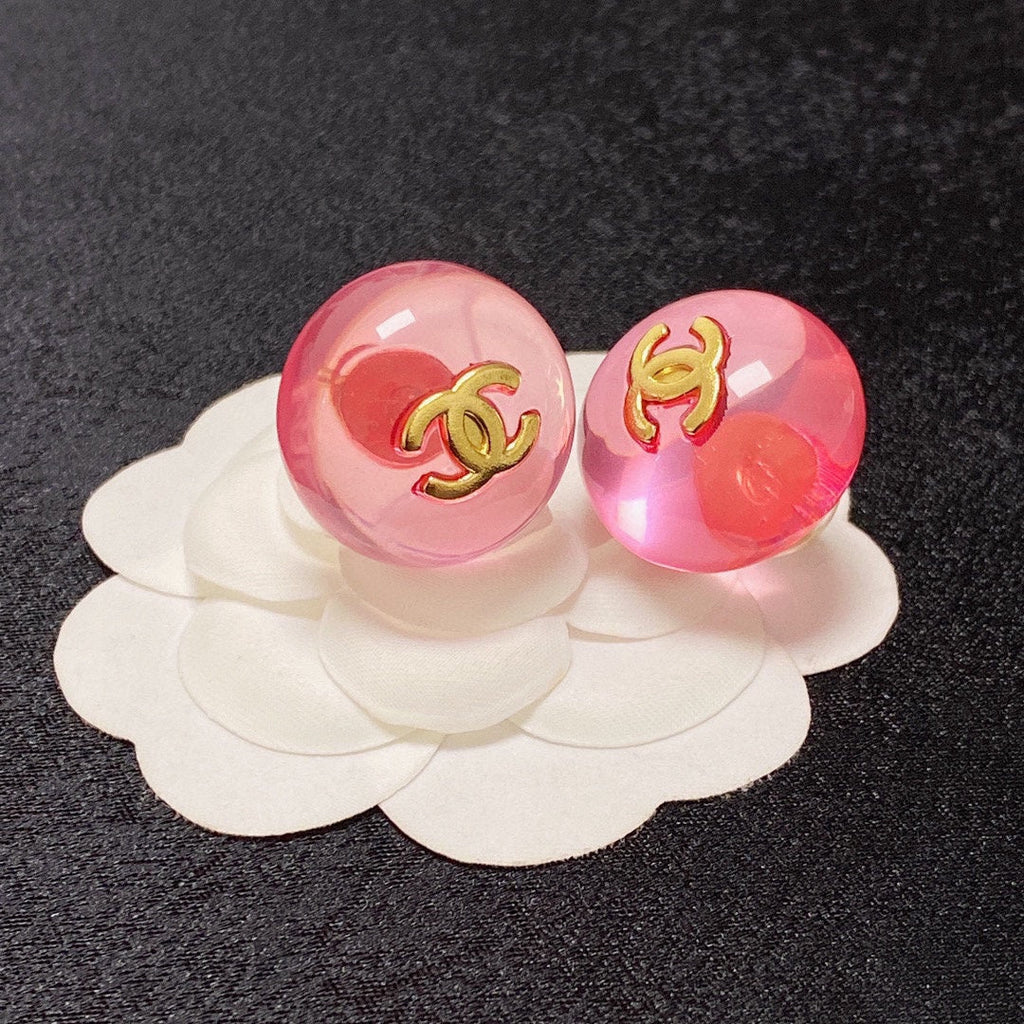 Chanel Pink Crystal Earrings - 18K Yellow Gold