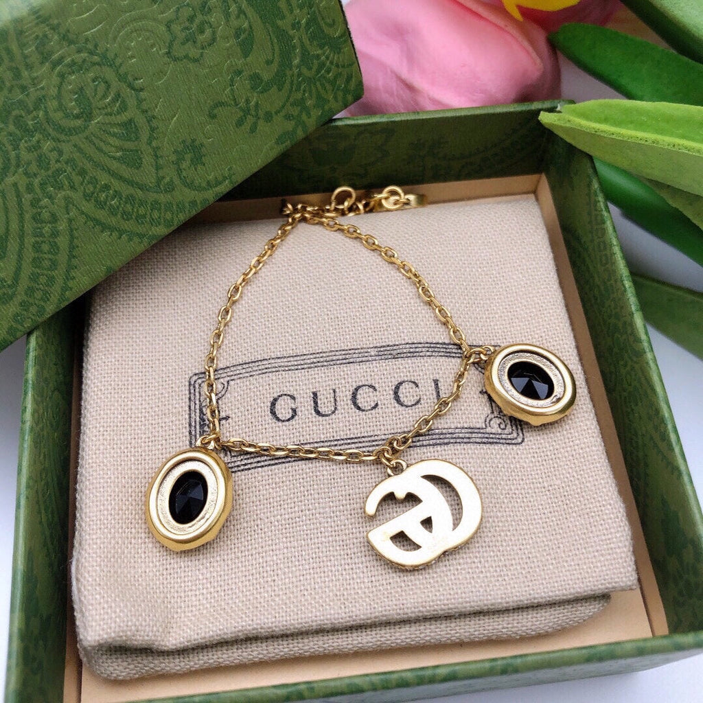 Gucci Double G Black Stones Bracelet