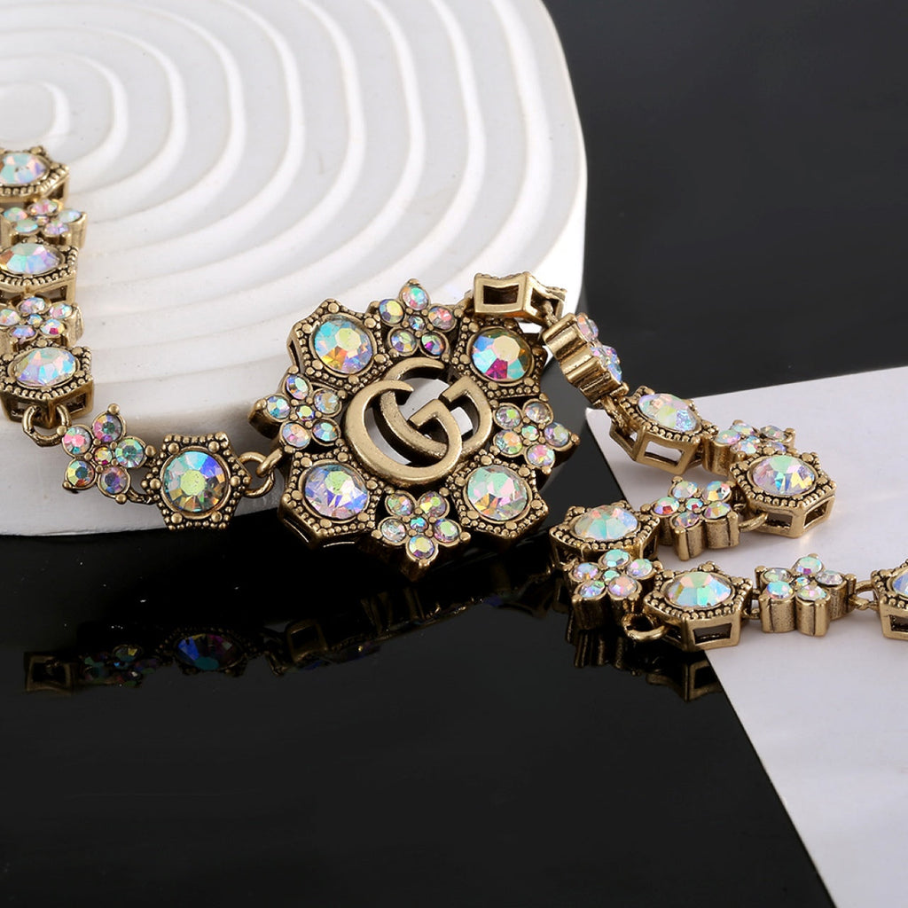 Gucci Double G Crystals Chain Choker Necklace