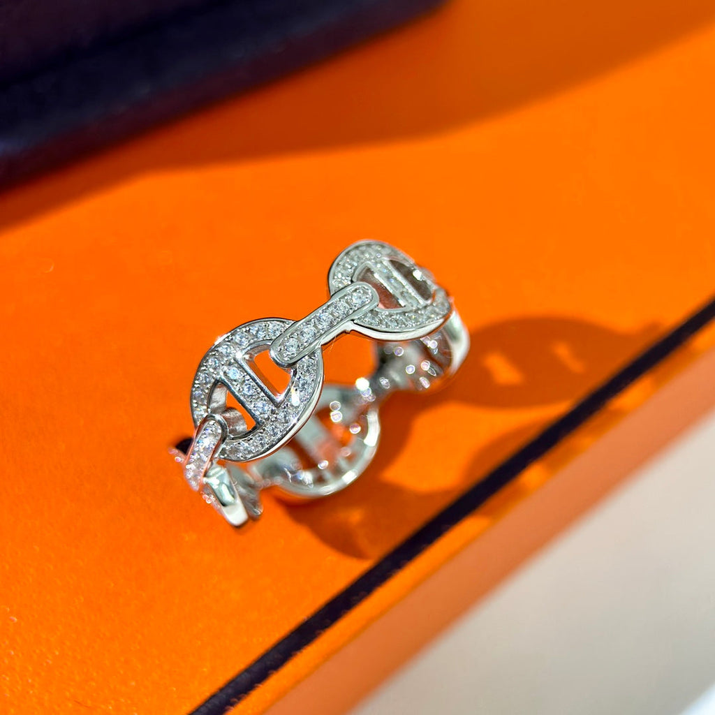 Hermes Chaine d'Ancre Enchainee Diamond Ring - 18K White Gold
