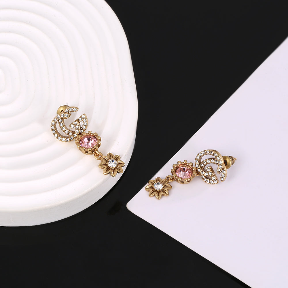 Gucci Double G Flower Crystal Earrings - 18K Yellow Gold