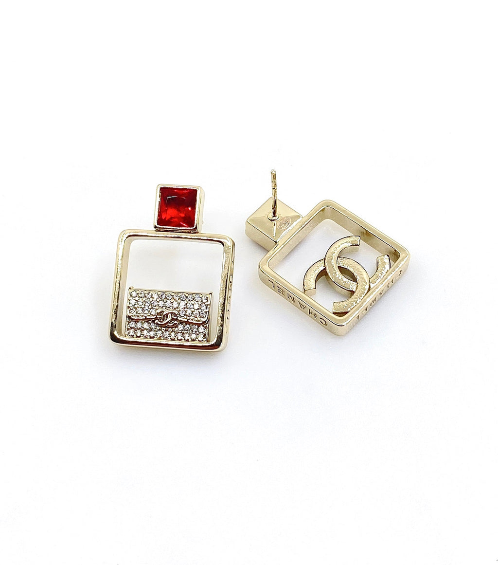 Chanel Red Bottle Pendant Earrings - 18K Yellow Gold