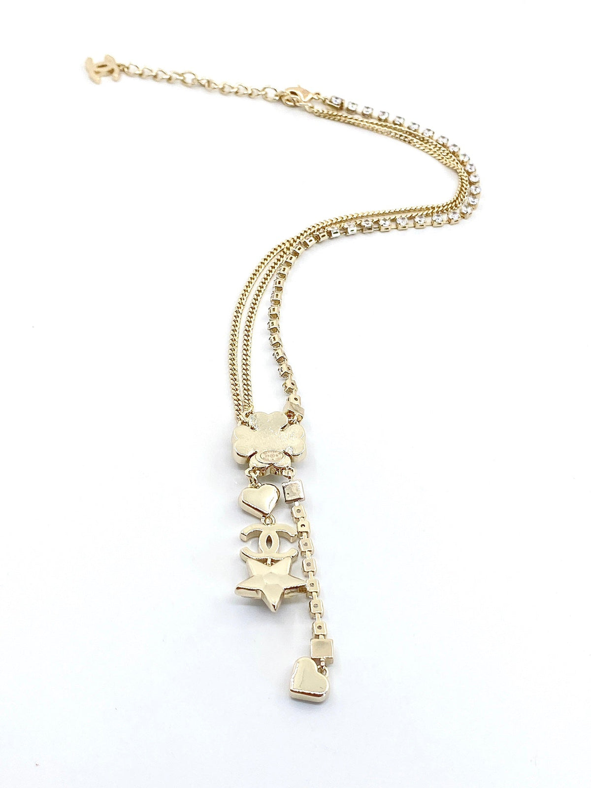 Chanel Heart Crystals Chain Necklace