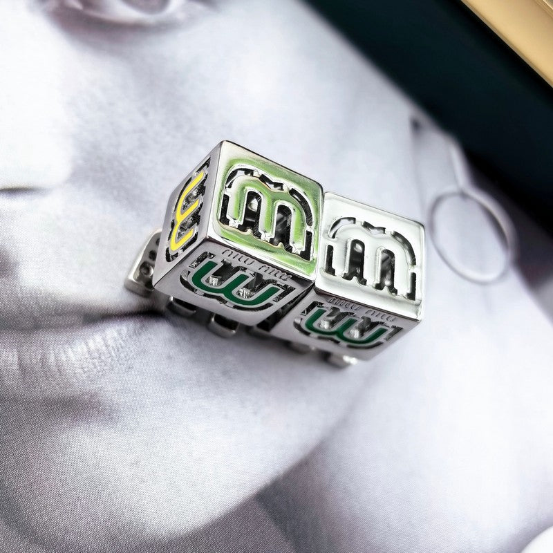 Miu Green & Yellow Cube Earrings - 18K White Gold