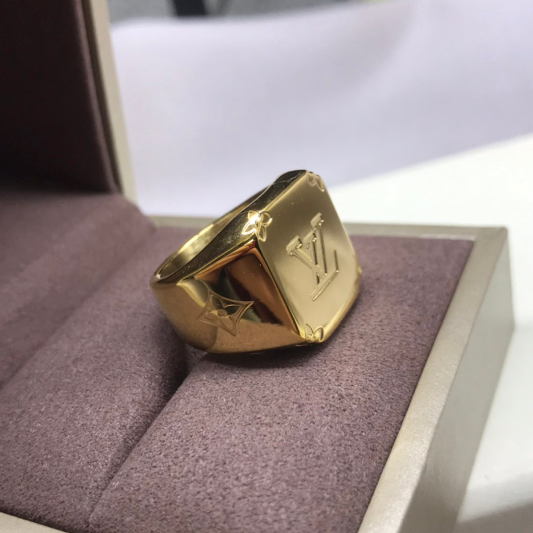 Louis Vuitton Monogram Signet Ring - 18K Gold