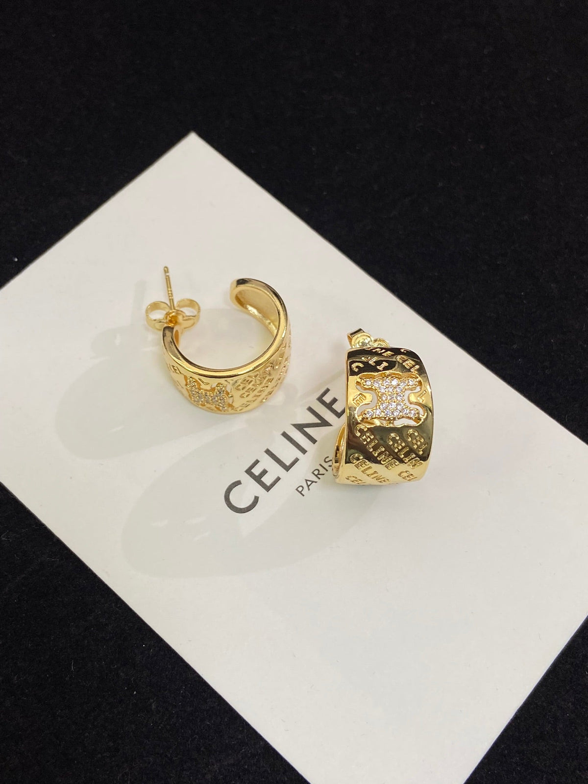 Celine Triomphe Diamond Earrings - 18K Yellow Gold