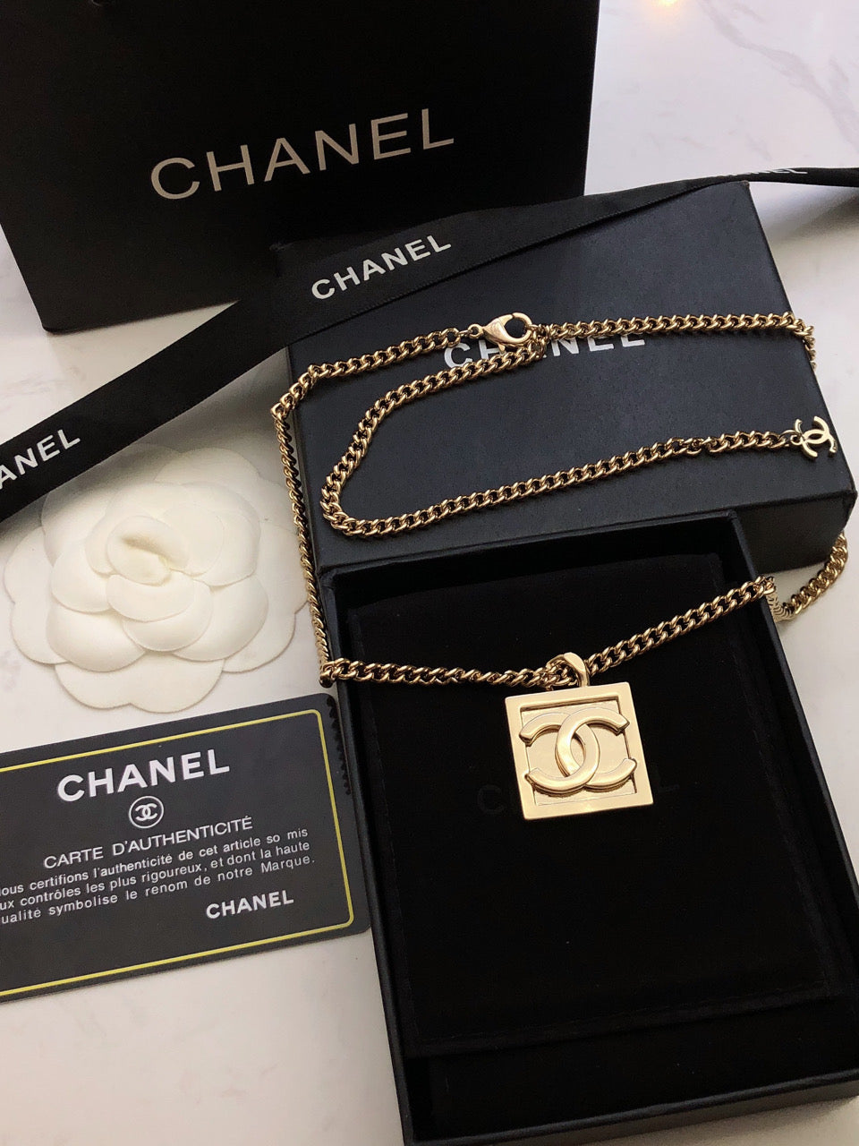 Chanel Square Logo Necklace