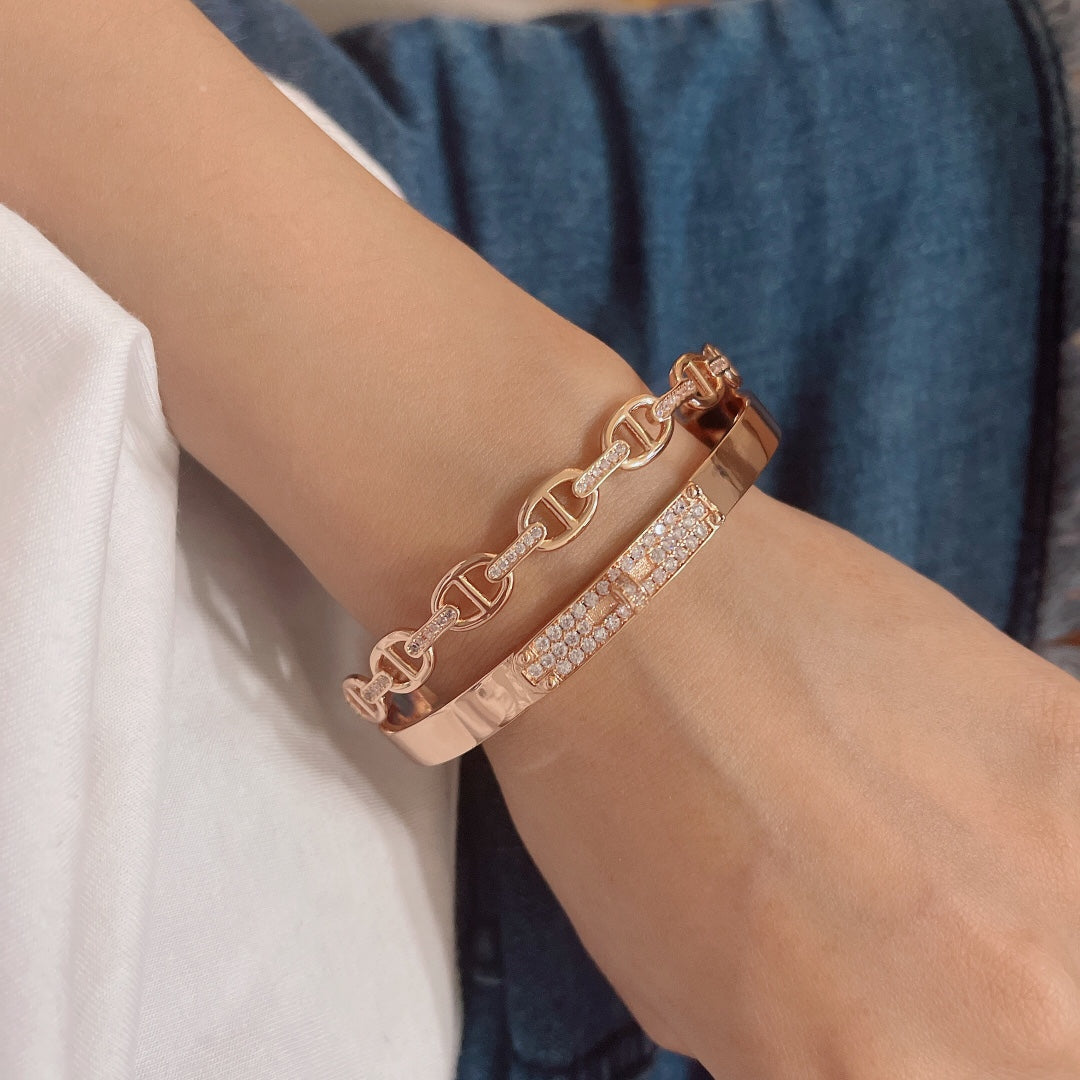 Hermes Kelly Double Tour Diamond Bracelet - 18K Gold