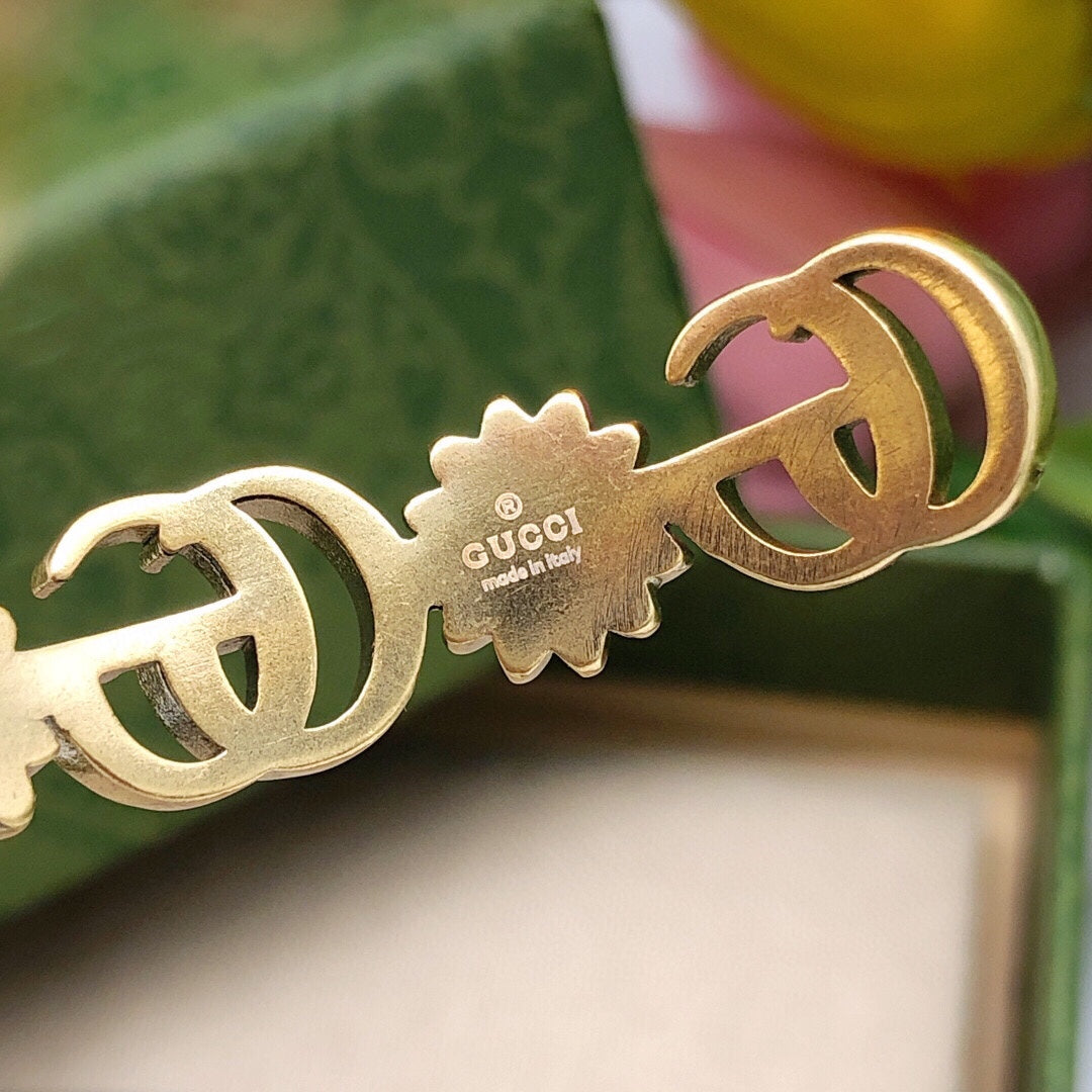 Gucci Double G Flowers Open Cuff Bracelet