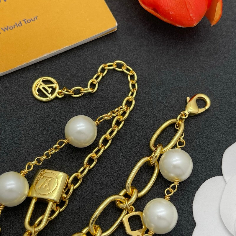 Louis Vuitton Pearl Lock Gold Bracelet