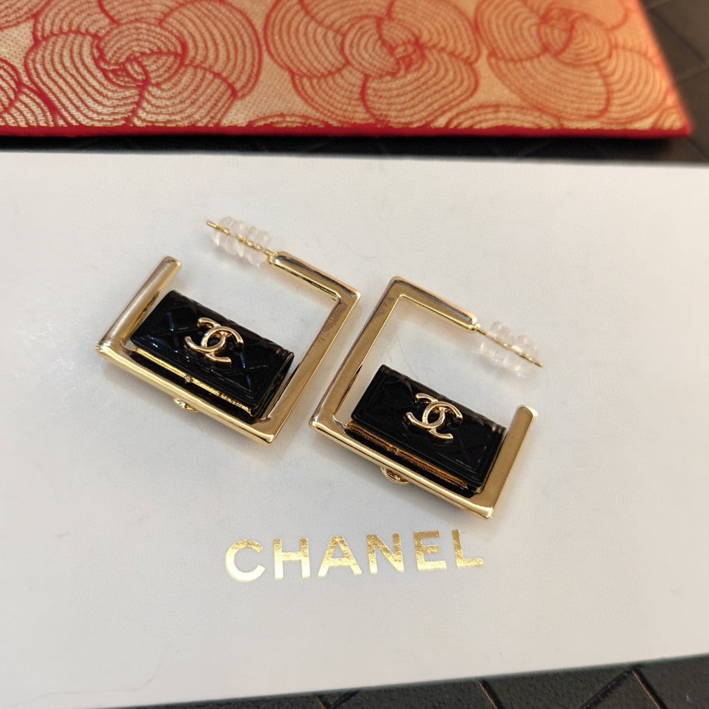 Chanel Black Bag Hoop Earrings - 18K Yellow Gold