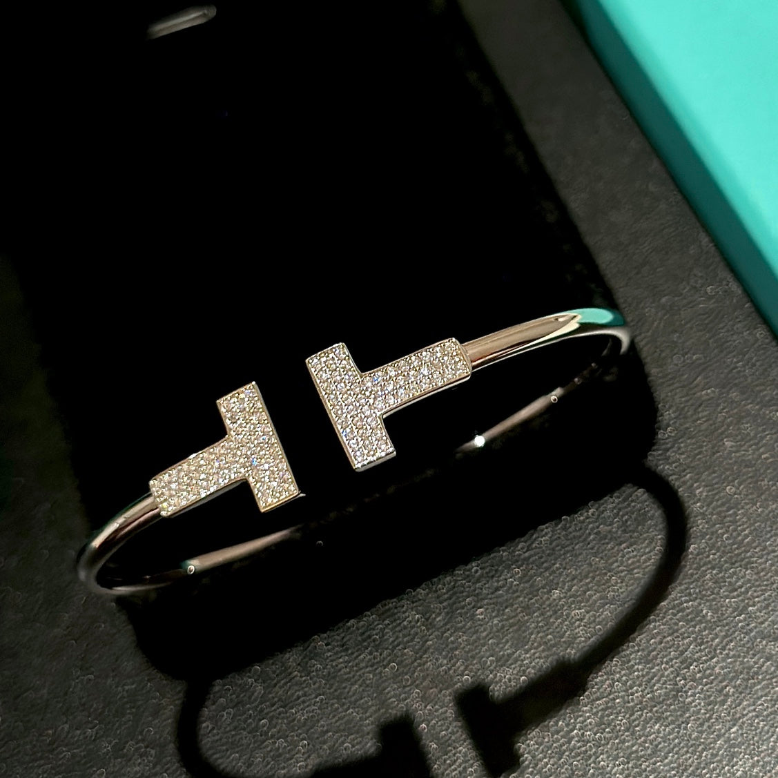 Tiffany Wide Moissanite Wire Bracelet - 18K White Gold