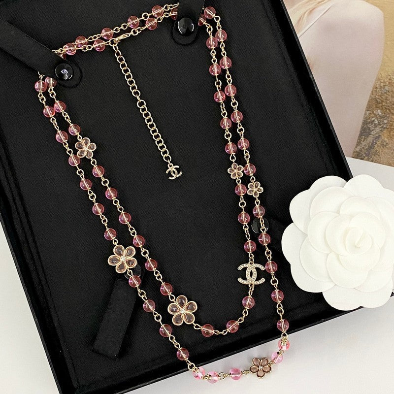 Chanel 26C Pink Crystal Long Necklace