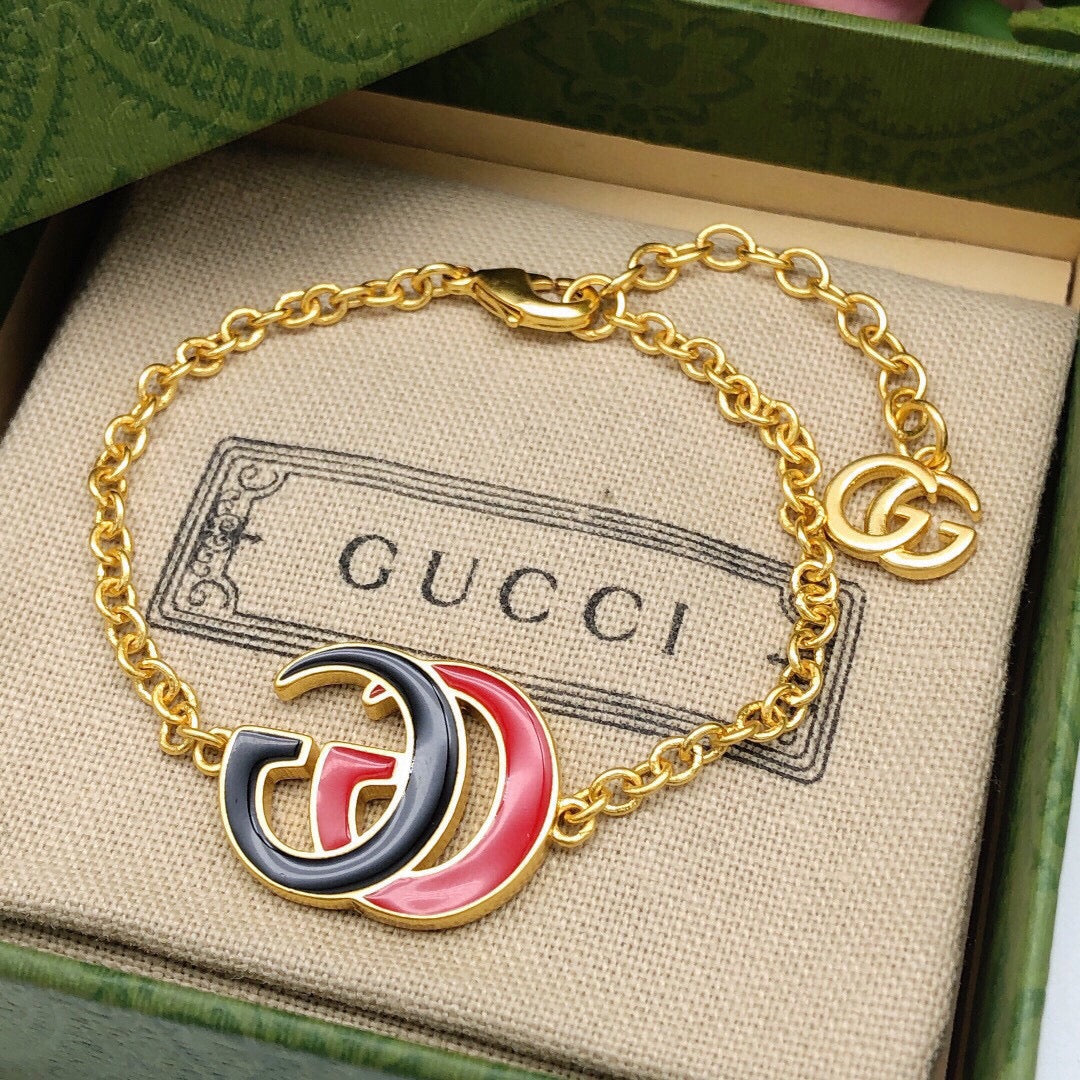 Gucci Double G Pink & Black Logo Bracelet